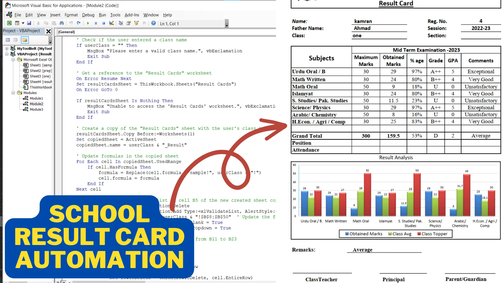 Excel Result Card Automation